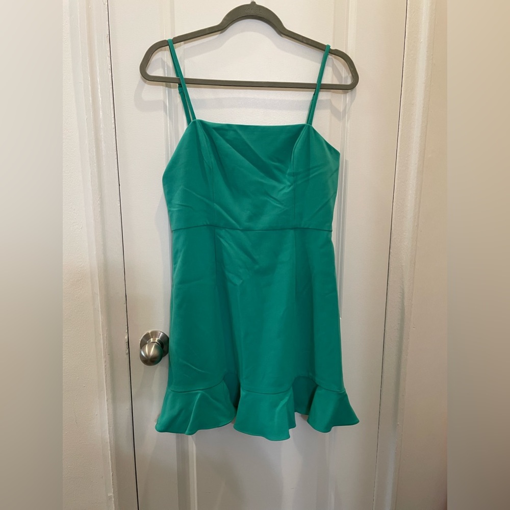 French Connection Whisper Frill Hem Dress Peacock Green Size 8 NWT